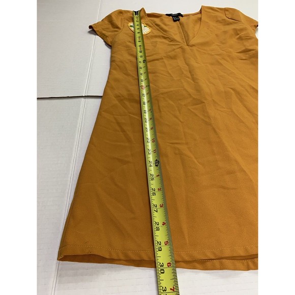 Forever 21 Dress V Neck Short Sleeve Midi Womens Size S Mustard Yellow Applcated - Picture 8 of 10